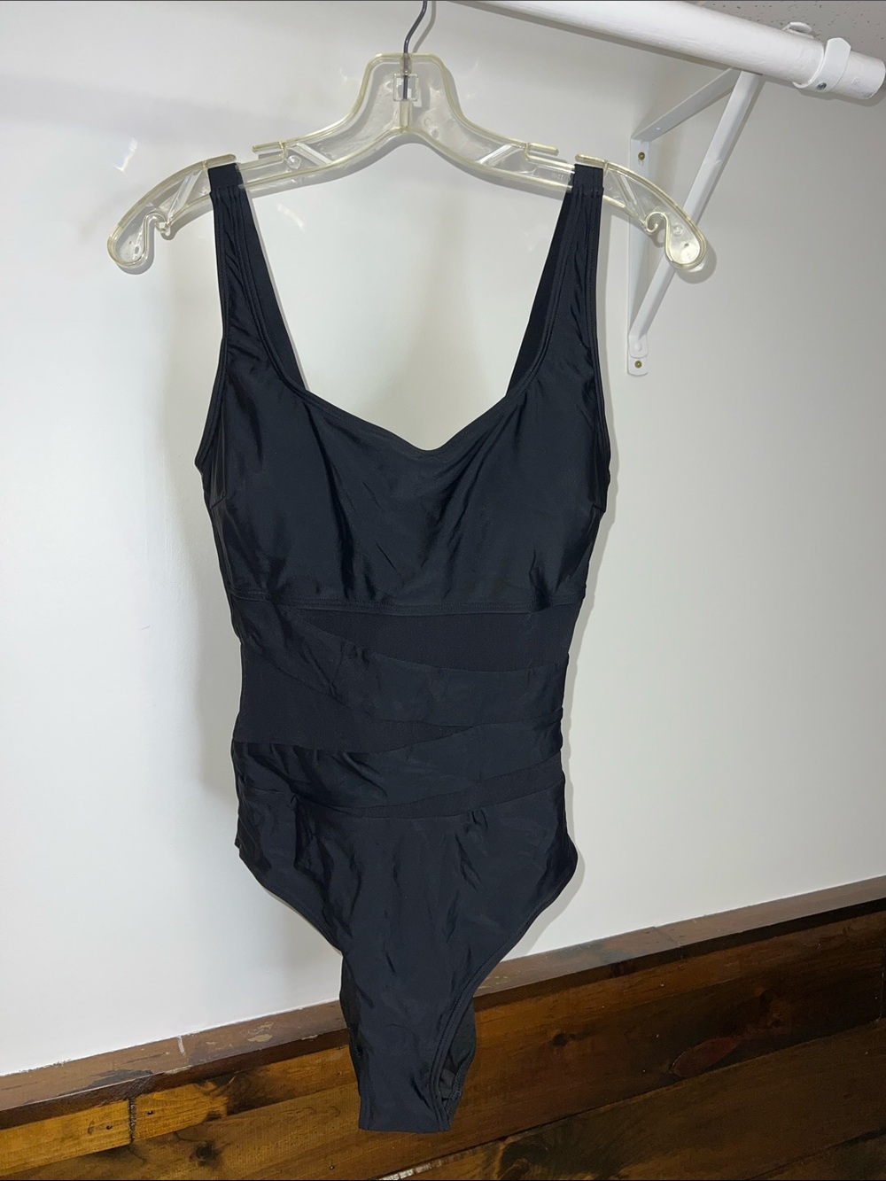 NWT Black One Piece Swimsuit with Mesh Cutouts On Front-‎ M
